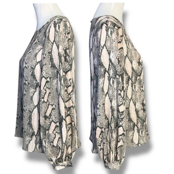 Worthington Women's Snake Print Blouse Ballon Sleeve Black Pink Blush Top XS - Picture 3 of 16